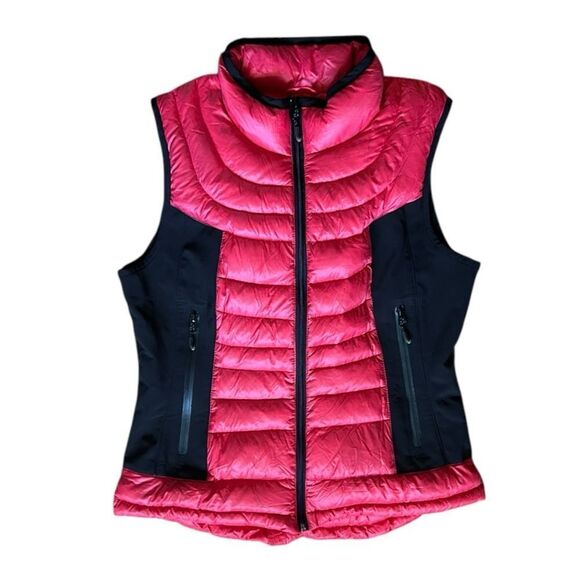 Bernardo Goose Down Vest Medium Winter Coat Warm Soft Red Black Zip - Picture 1 of 4